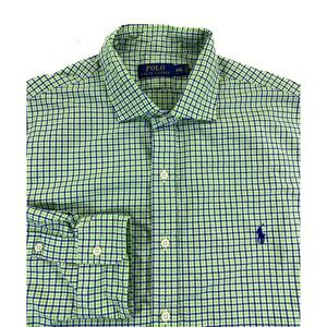 POLO Ralph Lauren Men's Long Sleeve Cotton Poplin Green Blue Check Shirt XXL